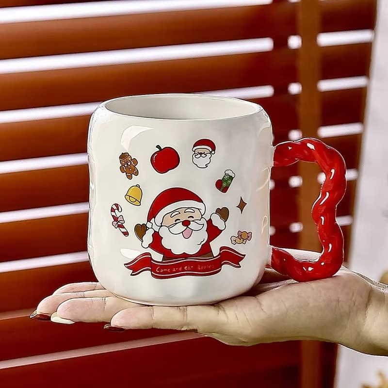 Christmas Creative Cartoon Santa Claus Ceramic Mug Gift Handheld Gift Office Study Water Cup