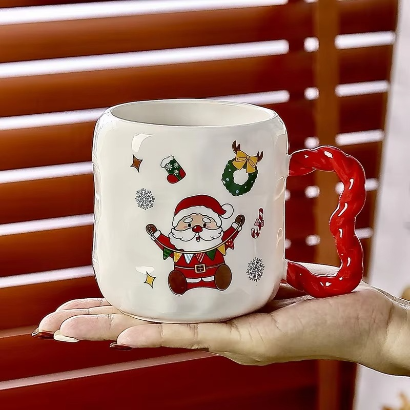 Christmas Creative Cartoon Santa Claus Ceramic Mug Gift Handheld Gift Office Study Water Cup
