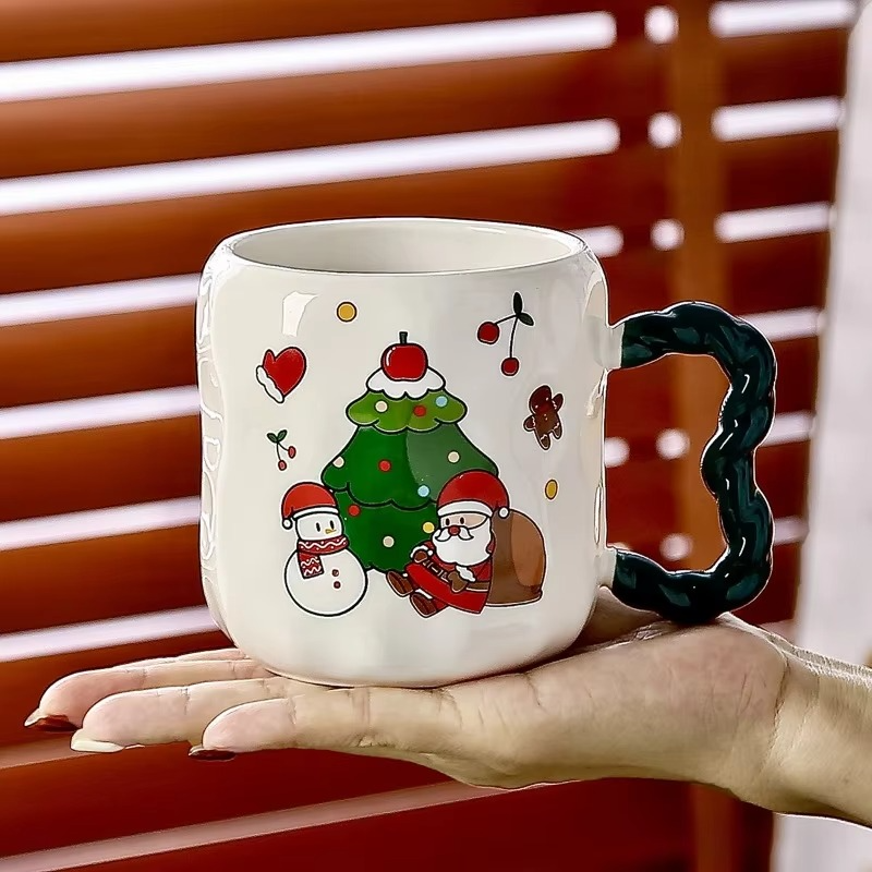 Christmas Creative Cartoon Santa Claus Ceramic Mug Gift Handheld Gift Office Study Water Cup