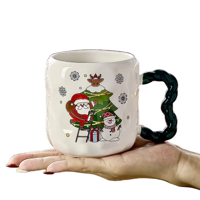 Christmas Creative Cartoon Santa Claus Ceramic Mug Gift Handheld Gift Office Study Water Cup