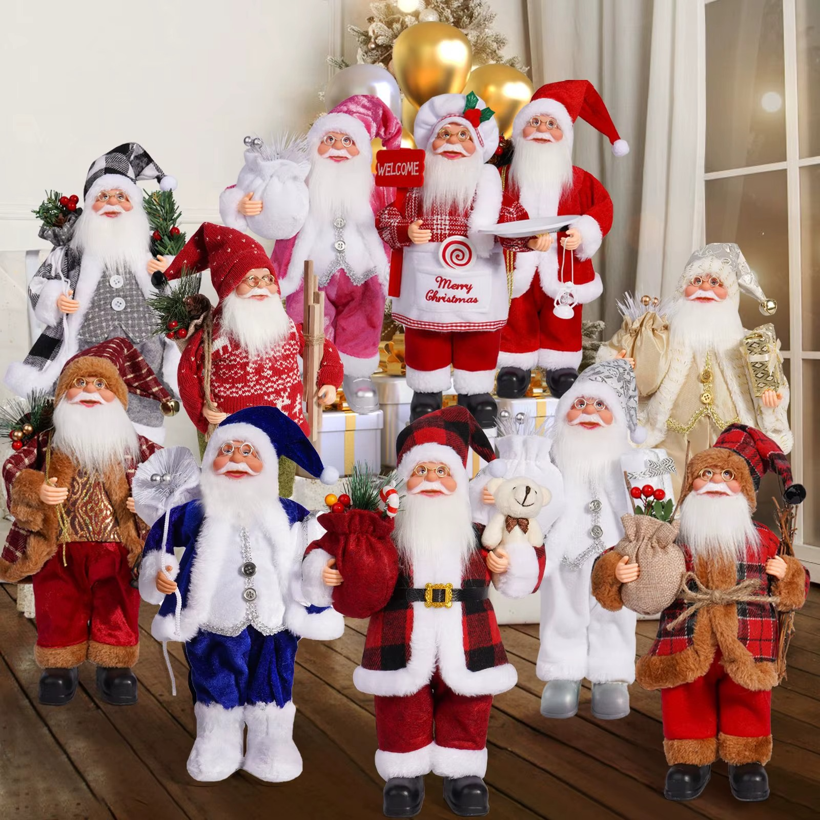 12inch Santa Claus Doll Christmas Standing Santa Claus Doll Window Decoration Home Chirstmas Ornament New Year Gift 2025 Navidad