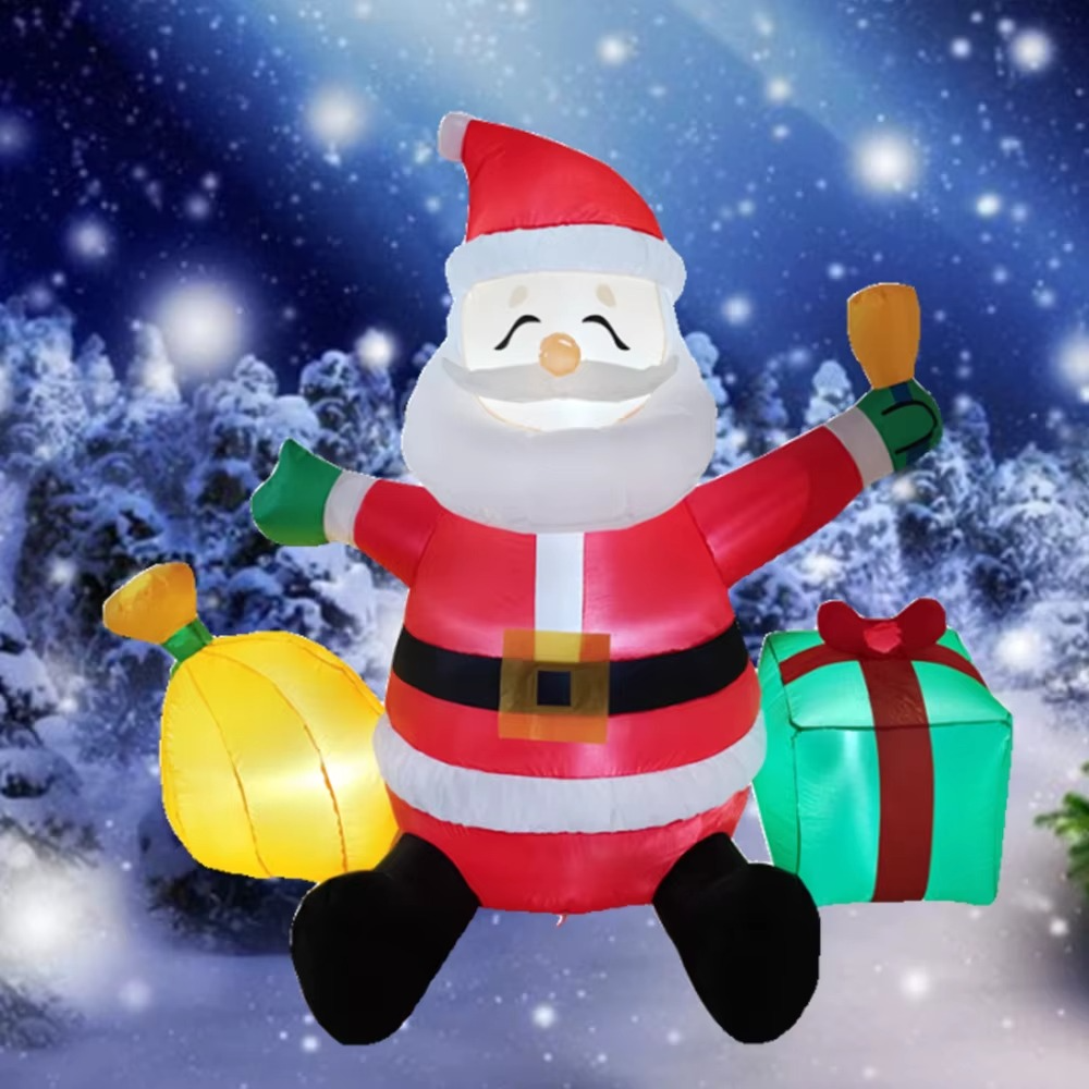 1.5M Christmas Inflatable Sitting Santa Claus Bring Two Gift Bags Built-in LED Light Indoor Outdoor Inflatable Party Prop Decor