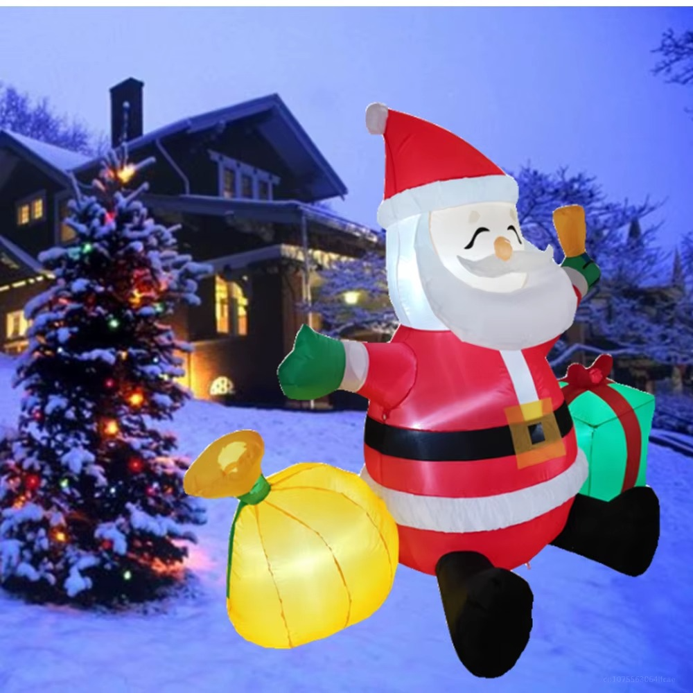 1.5M Christmas Inflatable Sitting Santa Claus Bring Two Gift Bags Built-in LED Light Indoor Outdoor Inflatable Party Prop Decor