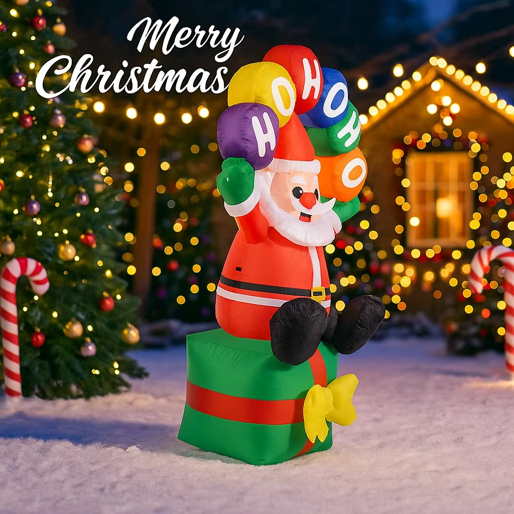 5.91FT Inflatable Toy Santa Claus Gift Box with LED Light Xmas Yard Lawn Party Decoration Christmas Home Supplies Ornaments Gift