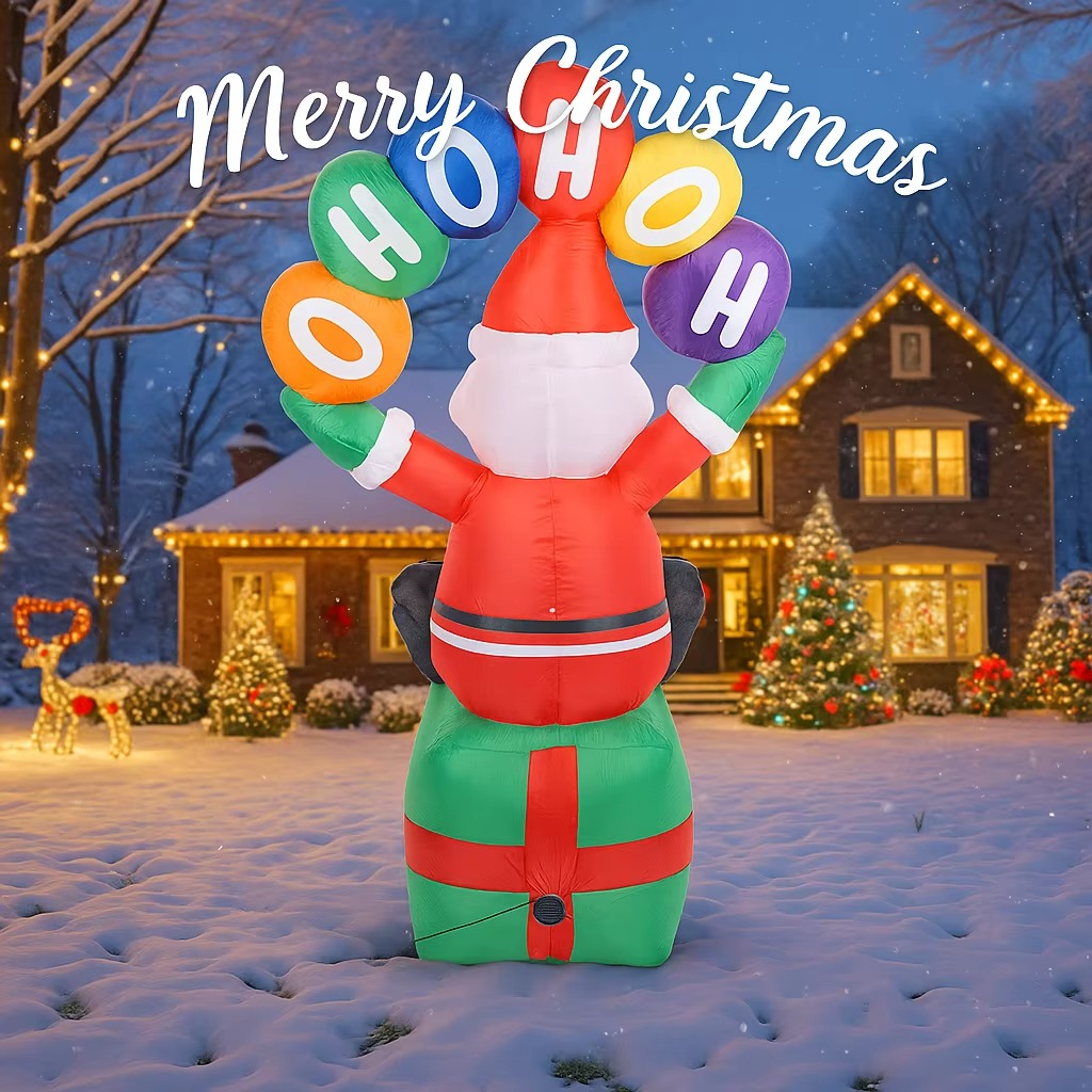 5.91FT Inflatable Toy Santa Claus Gift Box with LED Light Xmas Yard Lawn Party Decoration Christmas Home Supplies Ornaments Gift