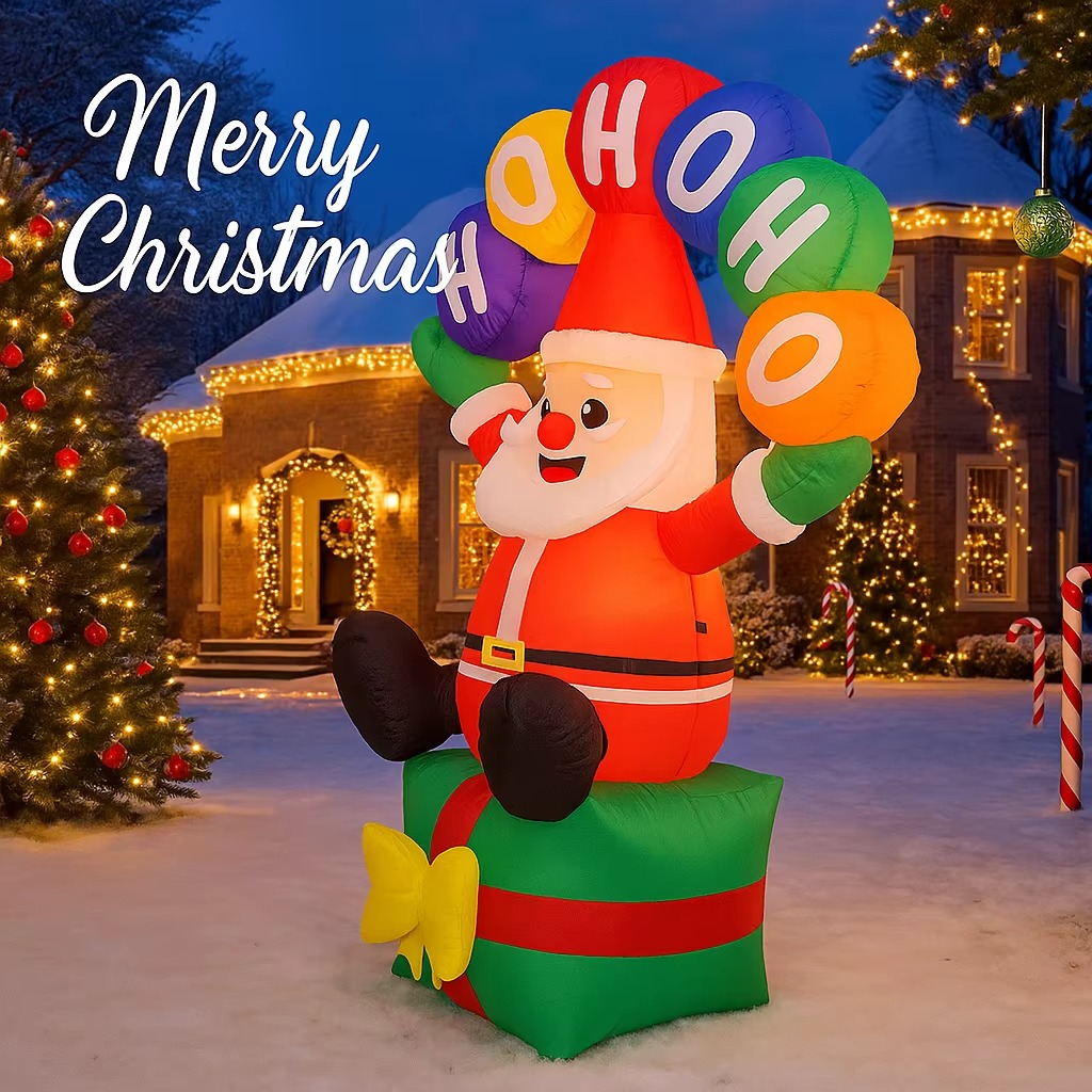 5.91FT Inflatable Toy Santa Claus Gift Box with LED Light Xmas Yard Lawn Party Decoration Christmas Home Supplies Ornaments Gift