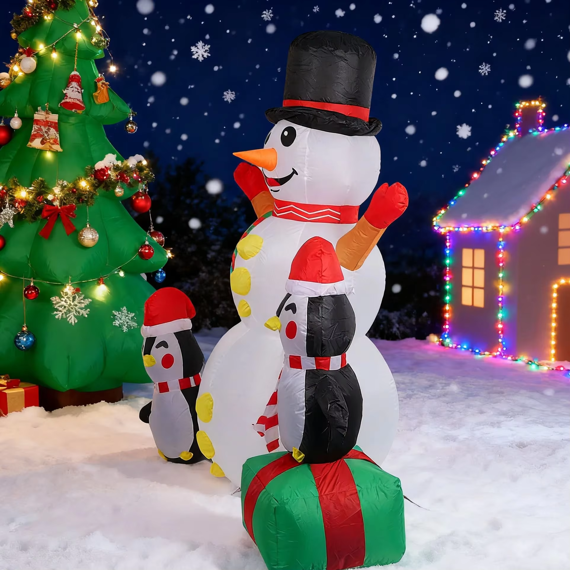 6ft Christmas Inflatables Christmas Decorations Outdoor, Inflatable Snowman Penguin Blow Up Yard Decorations with Rotating LED L