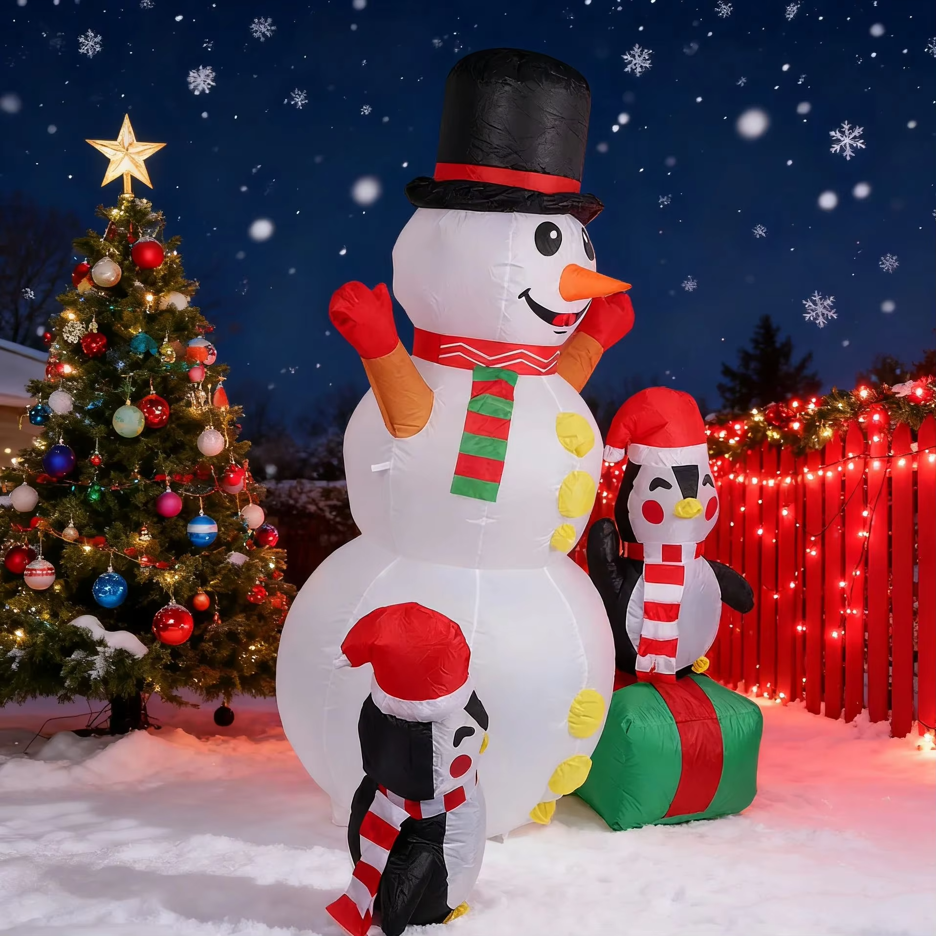 6ft Christmas Inflatables Christmas Decorations Outdoor, Inflatable Snowman Penguin Blow Up Yard Decorations with Rotating LED L