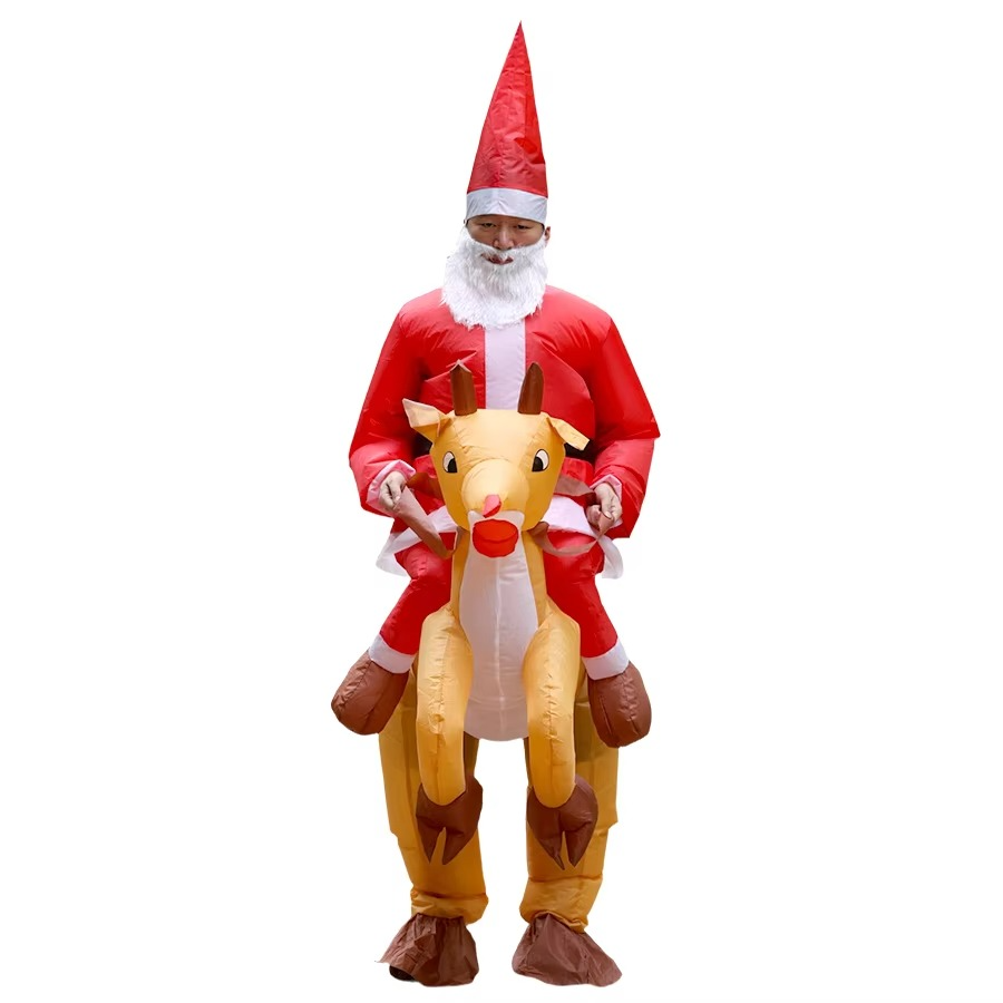 Giant Santa Claus riding reindeer, carrying people inflatable jumpsuit COS costume Christmas event photo props adult version