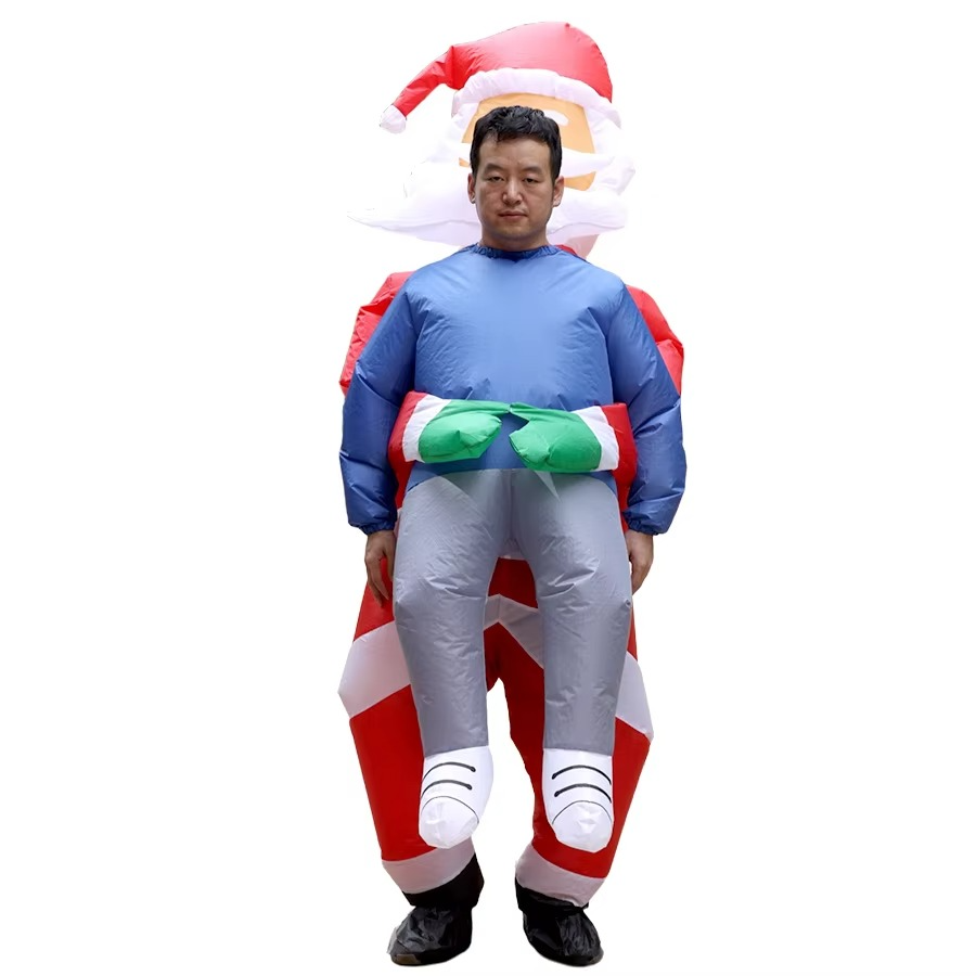 Giant Santa Claus riding reindeer, carrying people inflatable jumpsuit COS costume Christmas event photo props adult version