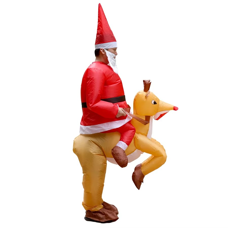 Giant Santa Claus riding reindeer, carrying people inflatable jumpsuit COS costume Christmas event photo props adult version