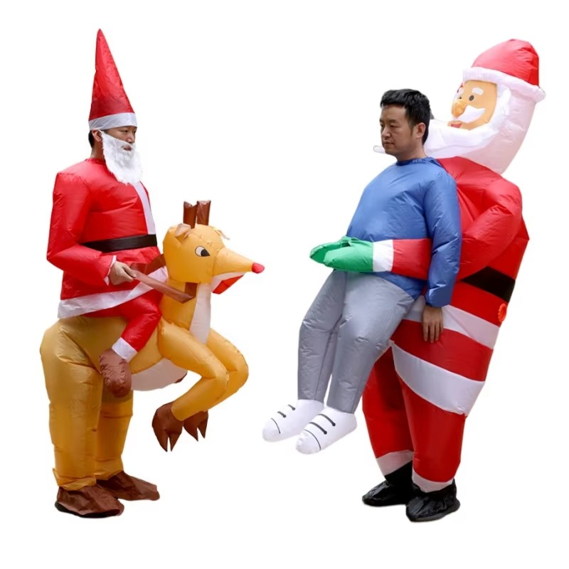 Giant Santa Claus riding reindeer, carrying people inflatable jumpsuit COS costume Christmas event photo props adult version