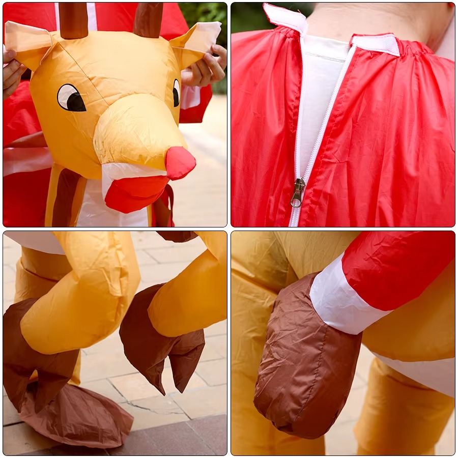Giant Santa Claus riding reindeer, carrying people inflatable jumpsuit COS costume Christmas event photo props adult version
