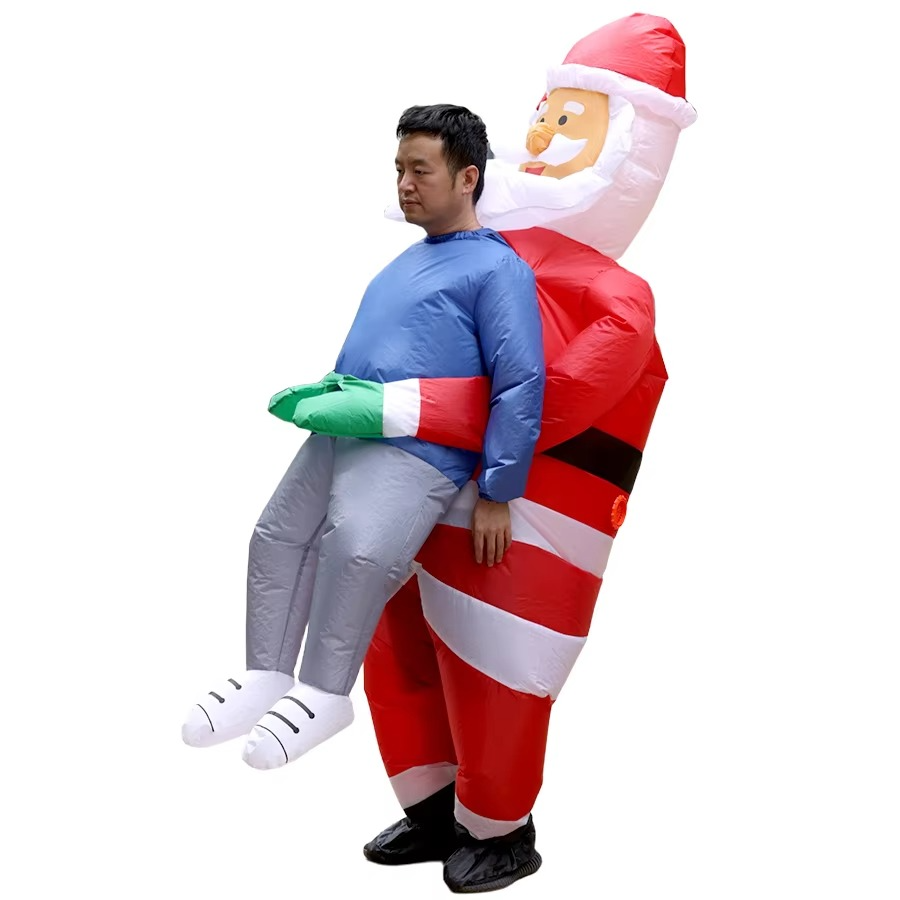 Giant Santa Claus riding reindeer, carrying people inflatable jumpsuit COS costume Christmas event photo props adult version