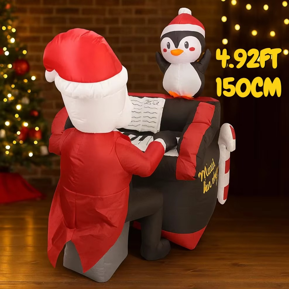 4.92FT Inflatable Toy Santa Man Piano Penguin Holiday Gift Xmas Decoration for Yard Christmas Supplie Home Decoration Ornament