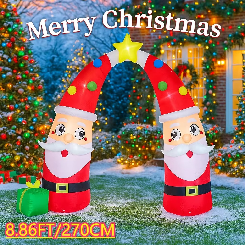 8.86FT Large Inflatable Santa Claus Archway Toy Home Ornament Christmas Decorations Outdoor Xmas Supplies Festive Holiday Gifts