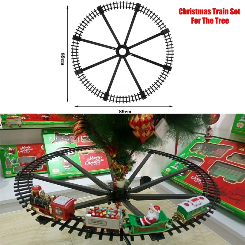 Battery Operate Railway Train with Sound&Light Railway Car Toys Christmas Train Tree Decoration Track Electric Toys for Kids