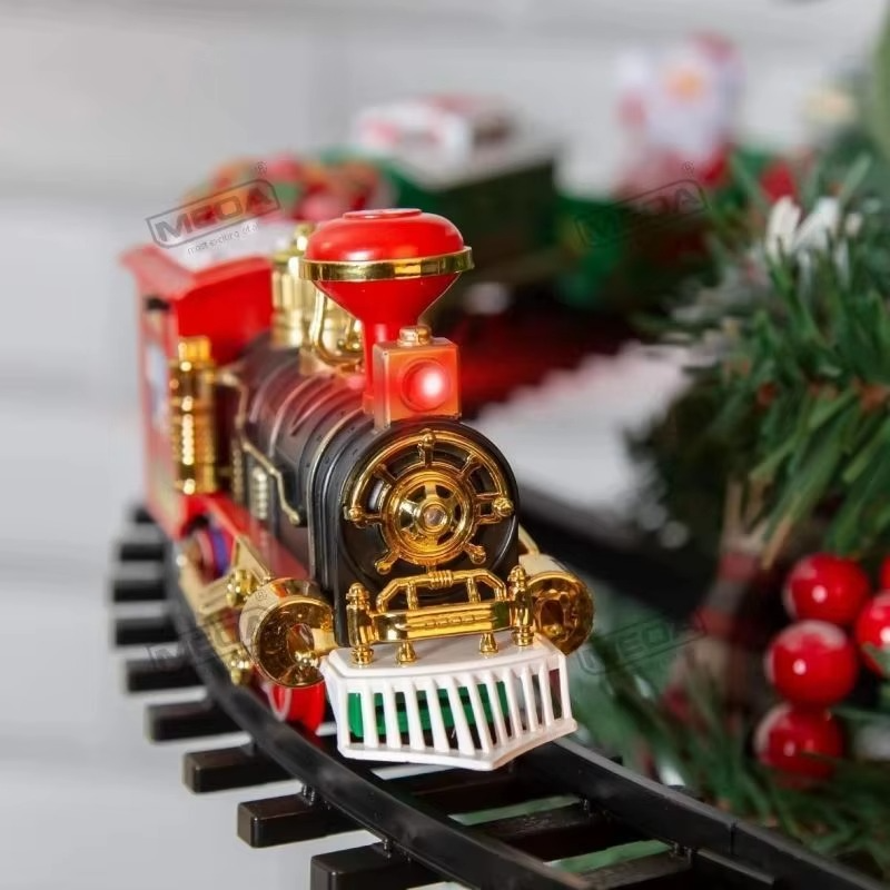 Battery Operate Railway Train with Sound&Light Railway Car Toys Christmas Train Tree Decoration Track Electric Toys for Kids