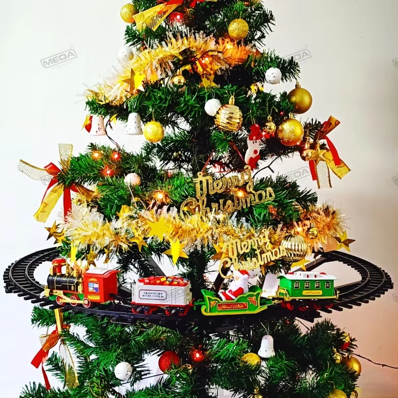 Battery Operate Railway Train with Sound&Light Railway Car Toys Christmas Train Tree Decoration Track Electric Toys for Kids