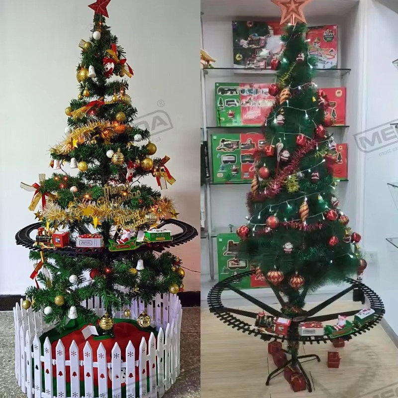 Battery Operate Railway Train with Sound&Light Railway Car Toys Christmas Train Tree Decoration Track Electric Toys for Kids