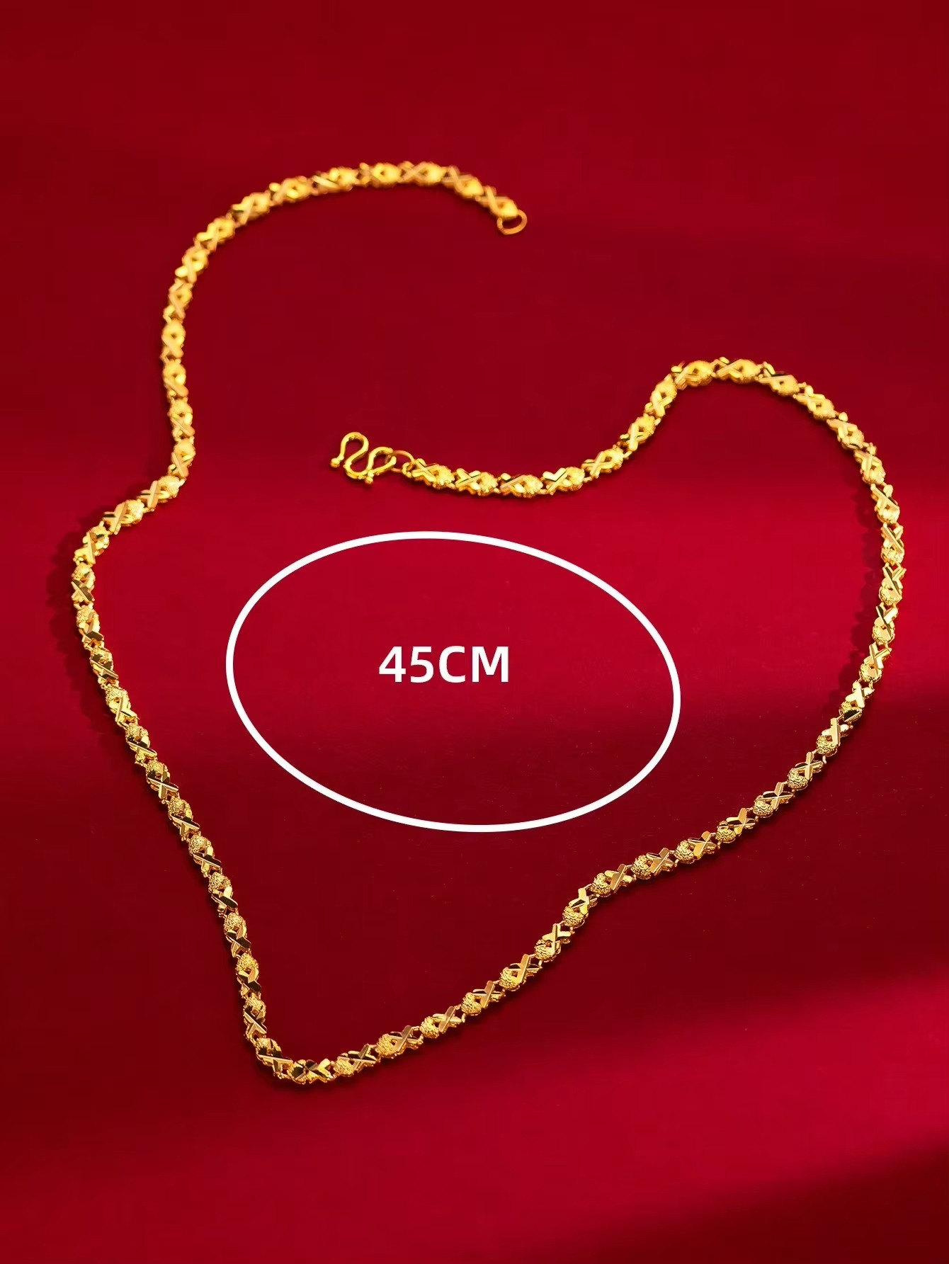 24K yellow gold 9999 real gold vintage women's clover heart inverted sweater necklace Gift for Valentine's Day