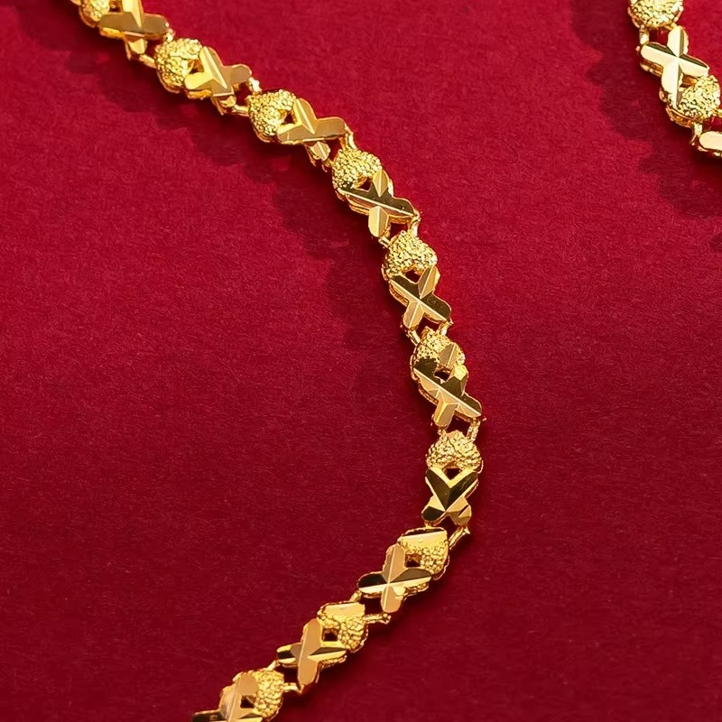 24K yellow gold 9999 real gold vintage women's clover heart inverted sweater necklace Gift for Valentine's Day