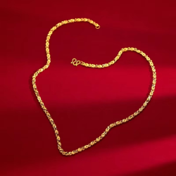 24K yellow gold 9999 real gold vintage women's clover heart inverted sweater necklace Gift for Valentine's Day