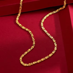 24K yellow gold 9999 real gold vintage women's clover heart inverted sweater necklace Gift for Valentine's Day