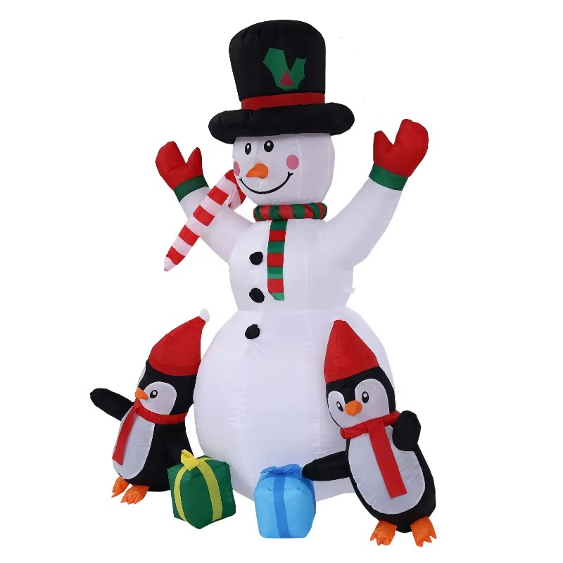 1.75m 5.74 inch Christmas Inflatable Snowman + Penguin with LED Lights for Yard and Garden Decoration