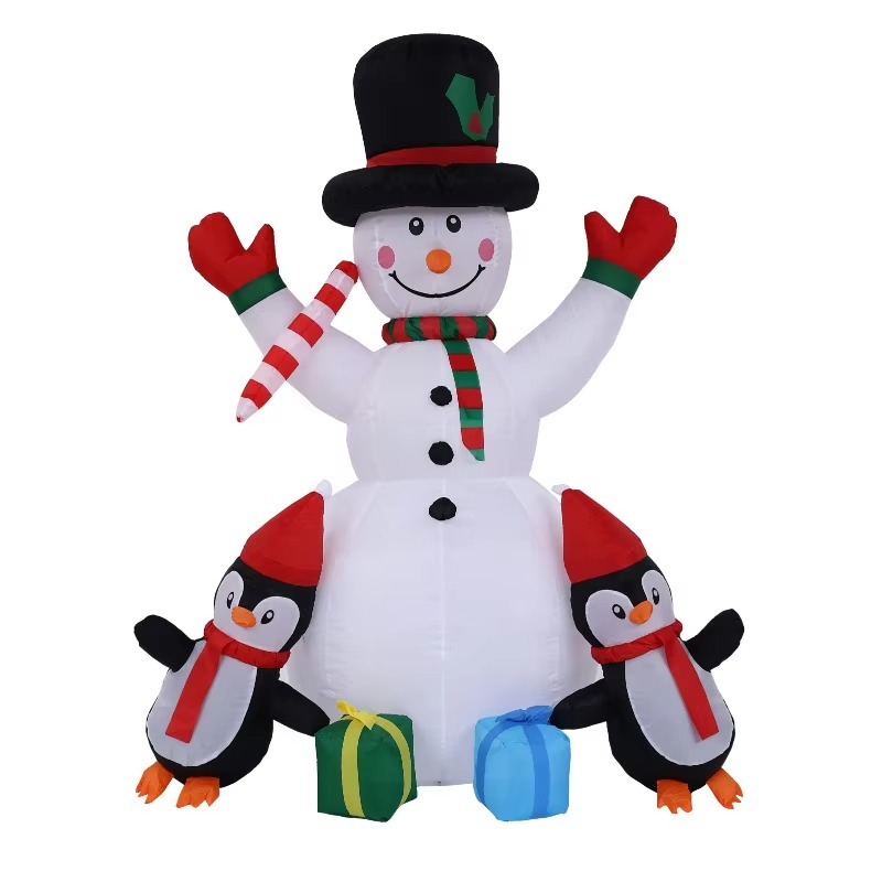 1.75m 5.74 inch Christmas Inflatable Snowman + Penguin with LED Lights for Yard and Garden Decoration