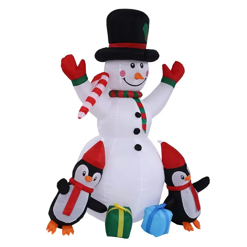 1.75m 5.74 inch Christmas Inflatable Snowman + Penguin with LED Lights for Yard and Garden Decoration