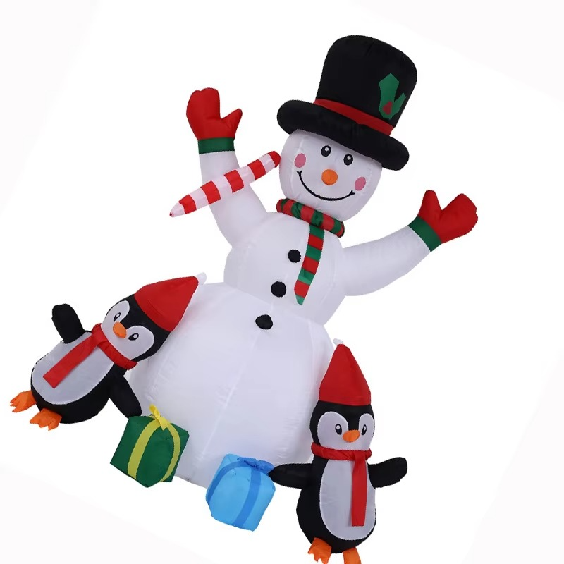 1.75m 5.74 inch Christmas Inflatable Snowman + Penguin with LED Lights for Yard and Garden Decoration