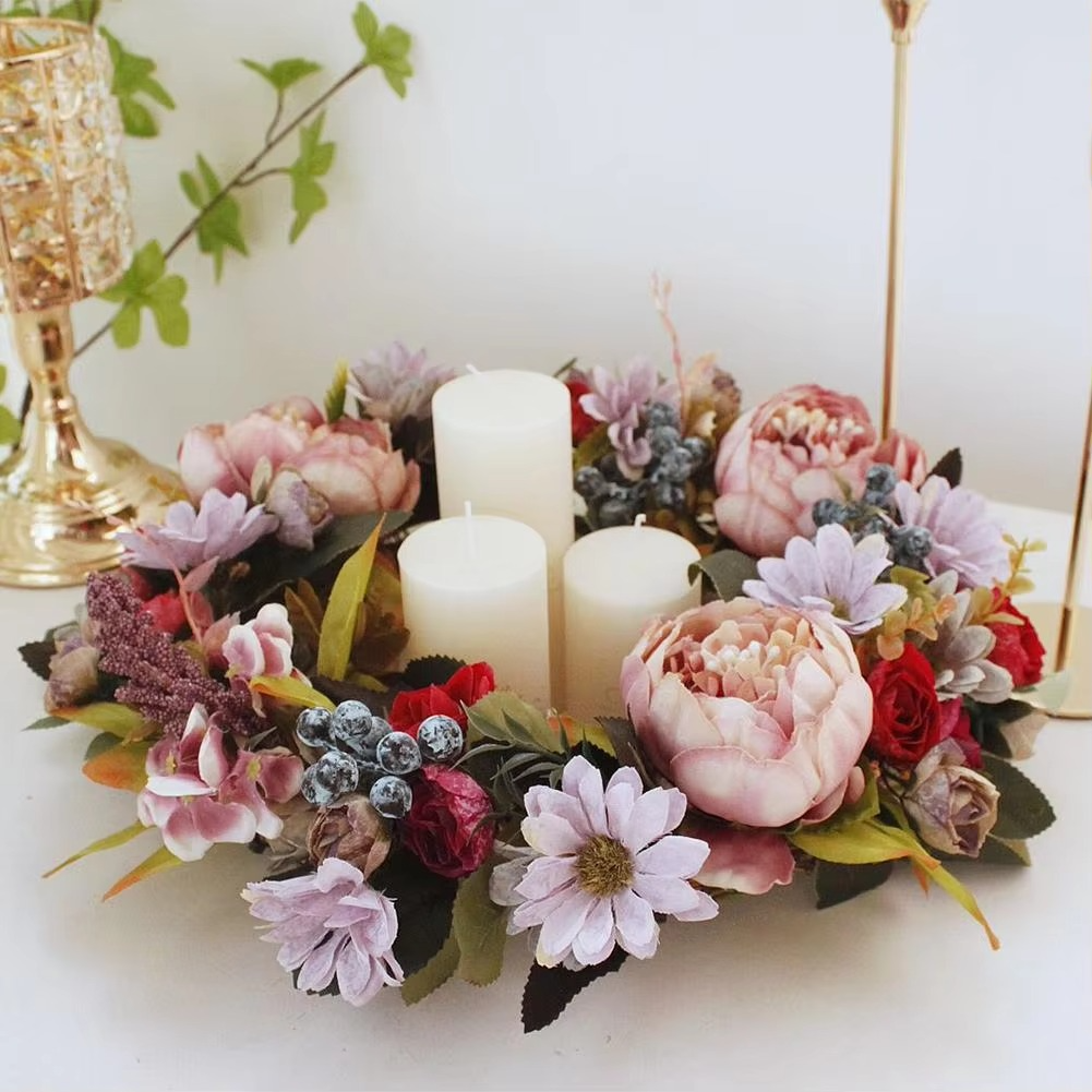 35CM Retro Peony Flower Wreath Elegant Silk cloth simulation flower Wall Hanging Christmas Wedding Party Home Decor Front Door