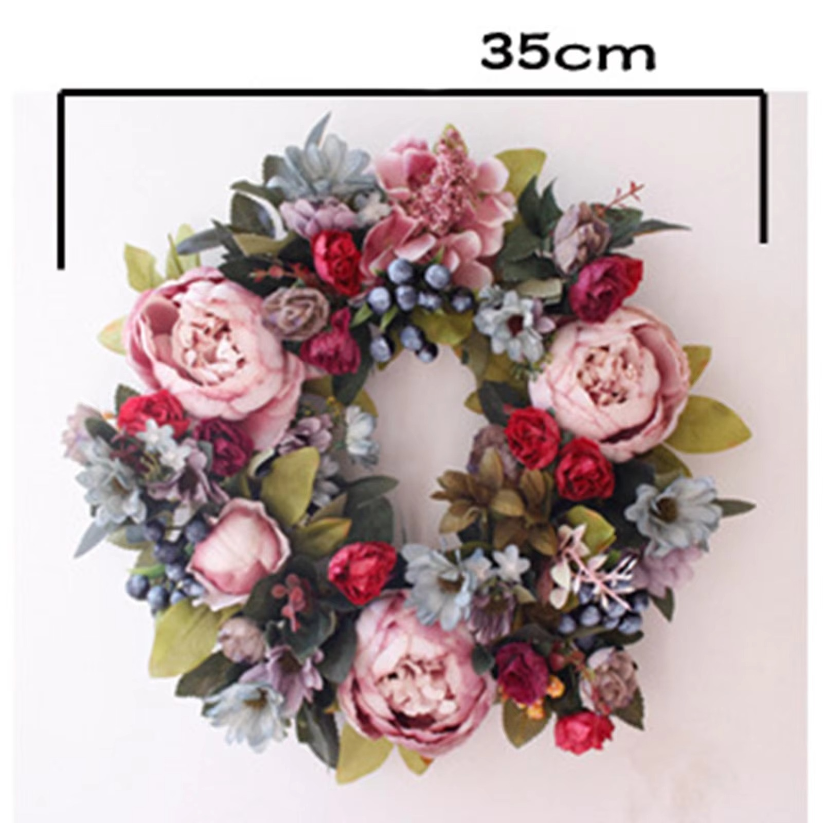 Wall Hanging Artificial Wreath Handmade 13.8" Simulated Garland Rattan Rings for Door Holiday Party Decor Photography Props