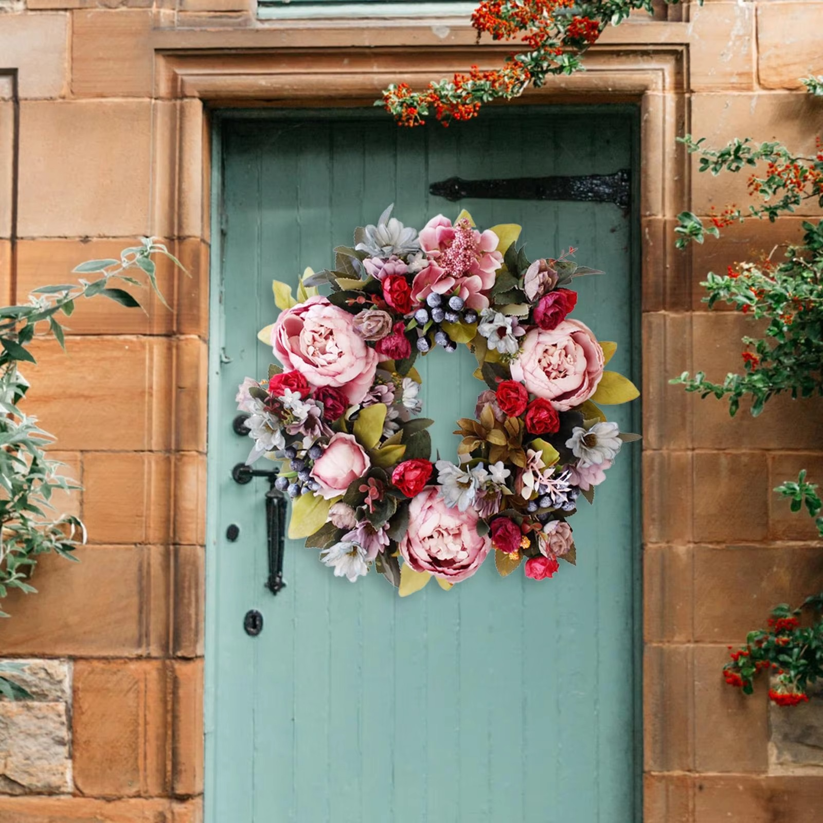 Wall Hanging Artificial Wreath Handmade 13.8" Simulated Garland Rattan Rings for Door Holiday Party Decor Photography Props