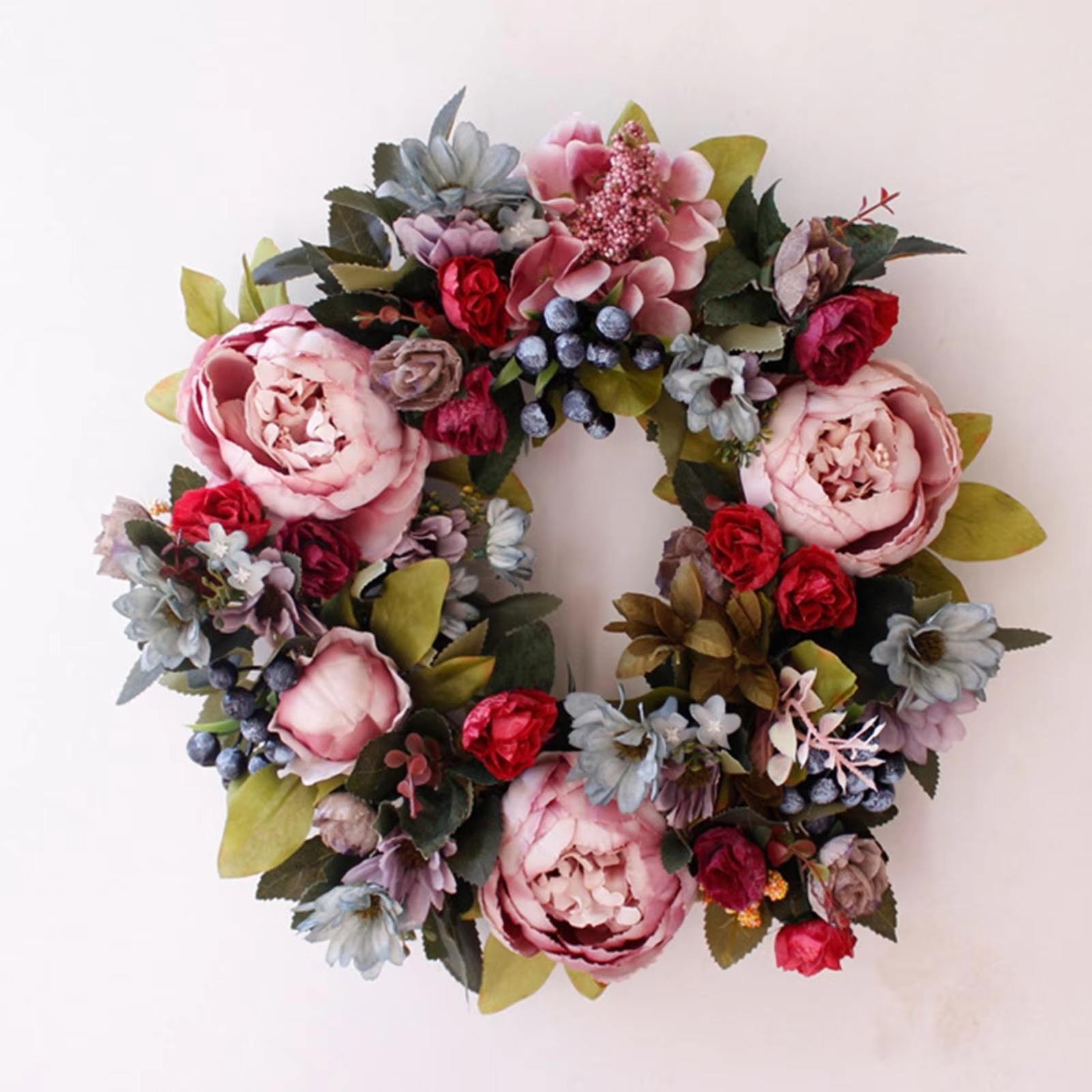 Wall Hanging Artificial Wreath Handmade 13.8" Simulated Garland Rattan Rings for Door Holiday Party Decor Photography Props