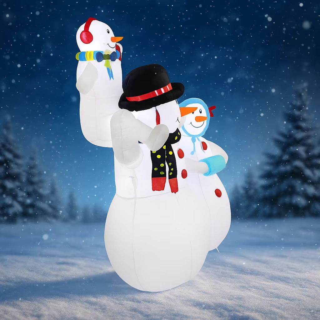 5.91FT Giant Inflatable Snowman Family Set Toy LED Lit Festive Gift Xmas Yard Decoration Christmas Supplies Home Decor Ornament