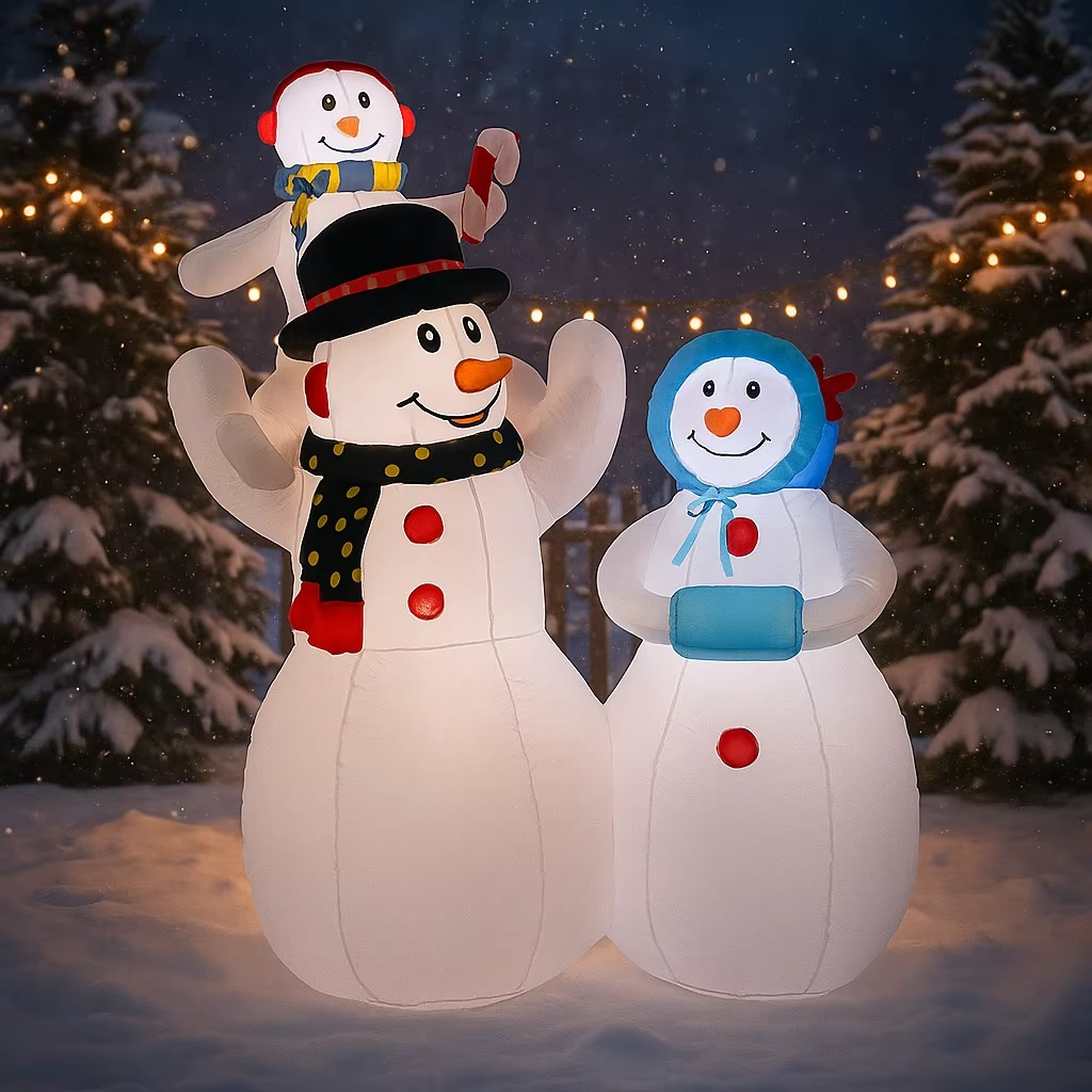 5.91FT Giant Inflatable Snowman Family Set Toy LED Lit Festive Gift Xmas Yard Decoration Christmas Supplies Home Decor Ornament