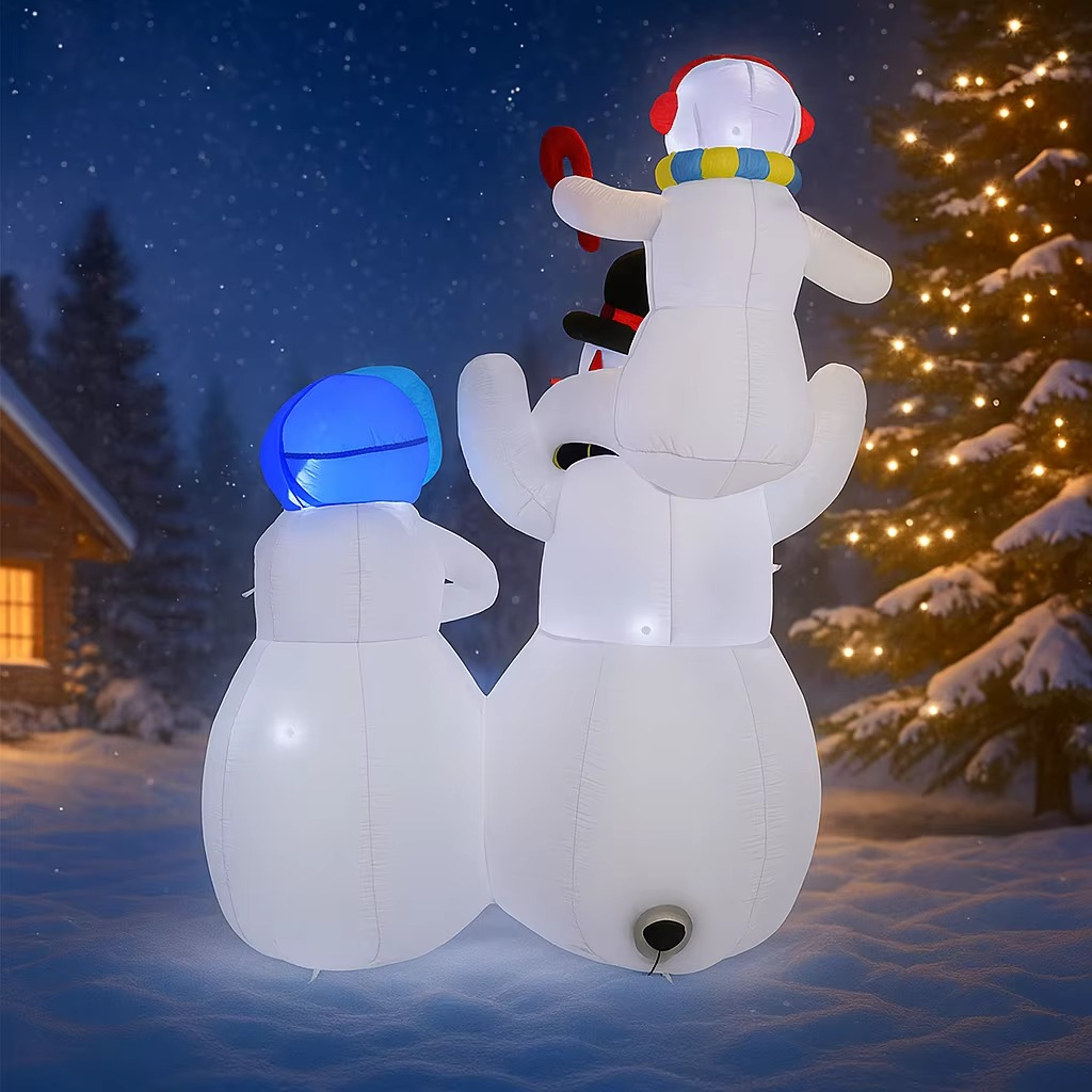 5.91FT Giant Inflatable Snowman Family Set Toy LED Lit Festive Gift Xmas Yard Decoration Christmas Supplies Home Decor Ornament
