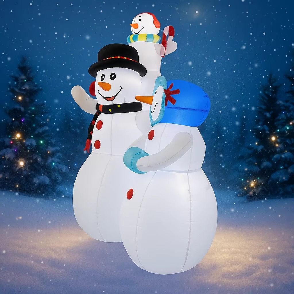 5.91FT Giant Inflatable Snowman Family Set Toy LED Lit Festive Gift Xmas Yard Decoration Christmas Supplies Home Decor Ornament
