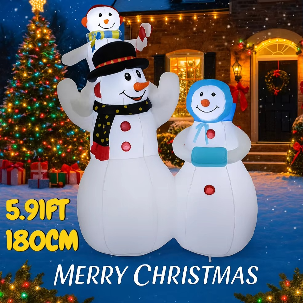 5.91FT Giant Inflatable Snowman Family Set Toy LED Lit Festive Gift Xmas Yard Decoration Christmas Supplies Home Decor Ornament