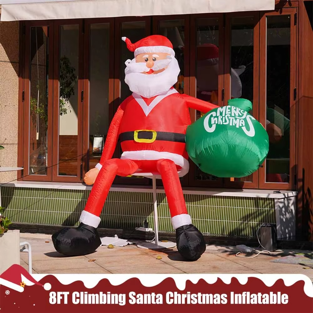 Christmas Inflatables 8FT 245cm Glowing Climbing Santa Claus with LED Outdoor Home Cafe Decoration Party Yard Xmas Decor