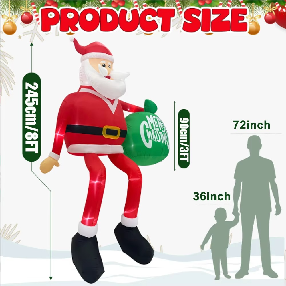 Christmas Inflatables 8FT 245cm Glowing Climbing Santa Claus with LED Outdoor Home Cafe Decoration Party Yard Xmas Decor