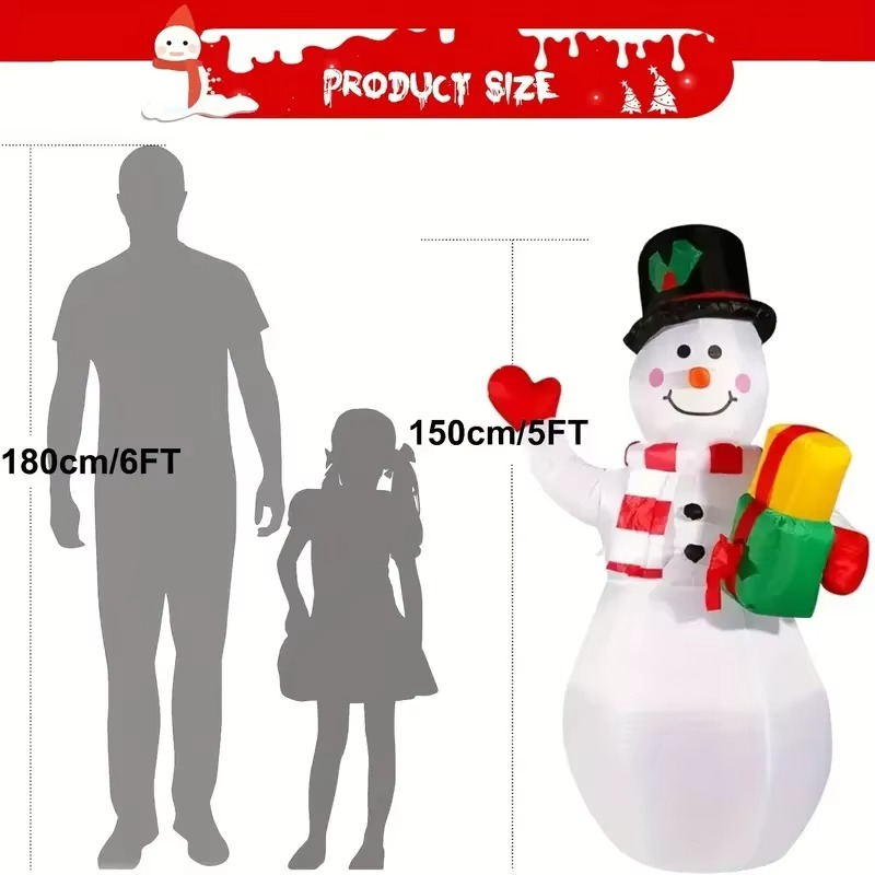 1.5M Christmas Inflatable Santa Claus And Snowman Built-in LED Lights Indoor And Outdoor Inflatable Party Garden Decoration, USB