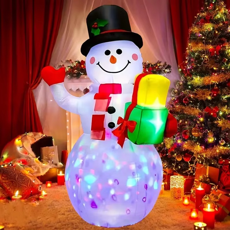1.5M Christmas Inflatable Santa Claus And Snowman Built-in LED Lights Indoor And Outdoor Inflatable Party Garden Decoration, USB