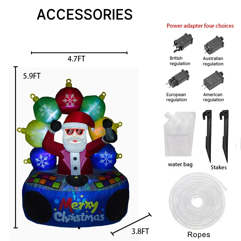 5.91FT Inflatable Toy DJ Santa Christmas Claus Ornament Holiday Gift Xmas Decoration for Yard Supplie Home Decoration Ornament