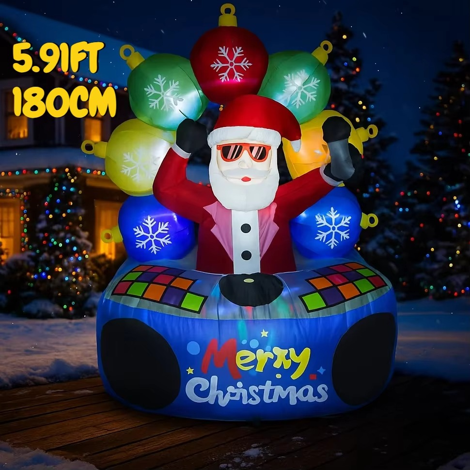 5.91FT Inflatable Toy DJ Santa Christmas Claus Ornament Holiday Gift Xmas Decoration for Yard Supplie Home Decoration Ornament