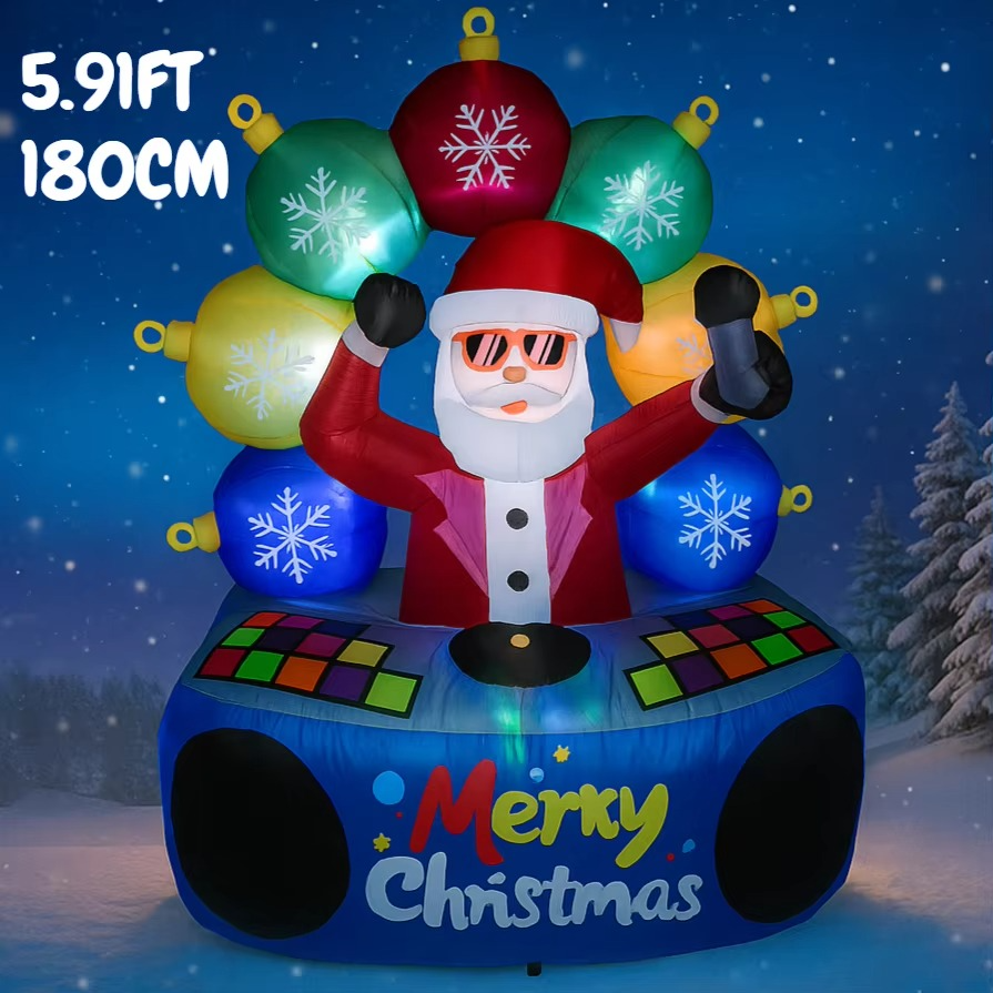 5.91FT Inflatable Toy DJ Santa Christmas Claus Ornament Holiday Gift Xmas Decoration for Yard Supplie Home Decoration Ornament