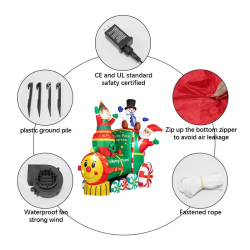 1.8M/5.9FT Height Christmas Inflatable Santa ClausThe Train with Elf and Snowman Built-in LED Lights Blow up Outdoor Lawn Yard