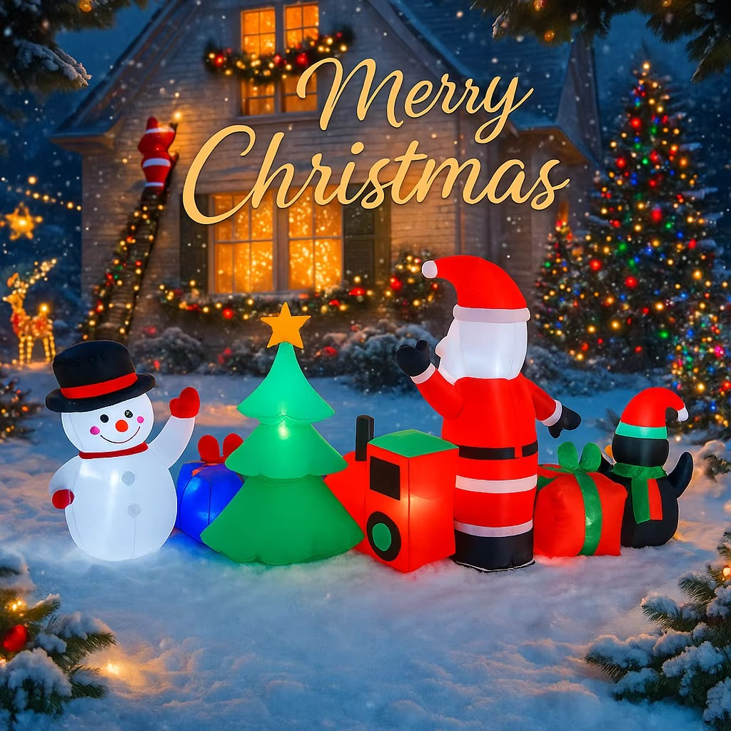 10.17FT Inflatable Santa Snowman Penguin Tree Set Toy Xmas Yard Decoration Festive Gift LED Lit Christmas Supplies Home Ornament